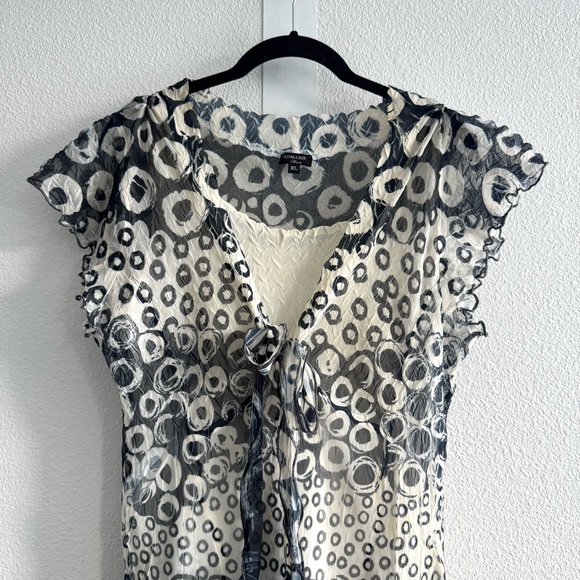 Komarov Crinkle Midi Dress Sheer Boho Blue Cream 2 Pc Layered Textured Stretch - Picture 4 of 15